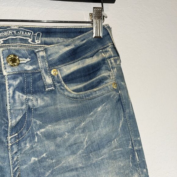 Robin’s Jeans Size 24 Style# R8657GLD Skinny Jeans Distressed Gold Wings - Picture 6 of 14